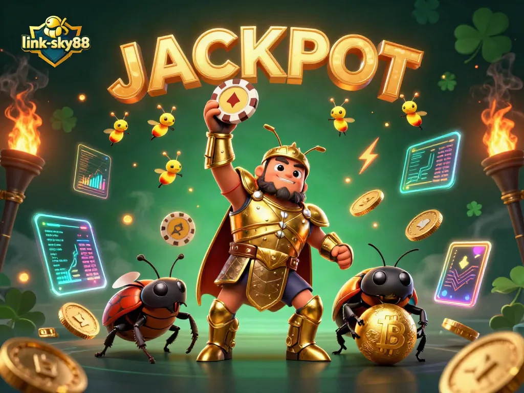 link-sky88 offers exhilarating casino adventures with golden victory, glowing currency, and immersive gaming elements