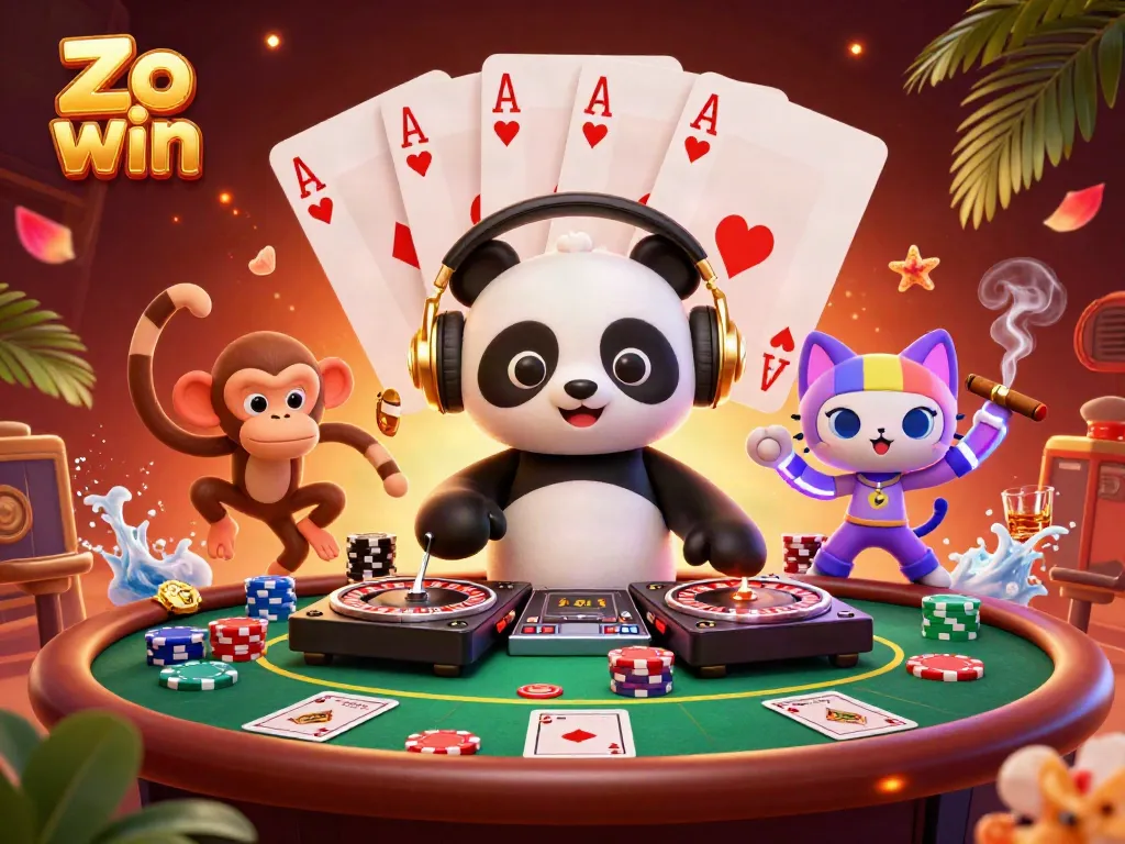 Join the fun at Zo win, where a DJ panda spins roulette, and a dancing monkey brings the party!