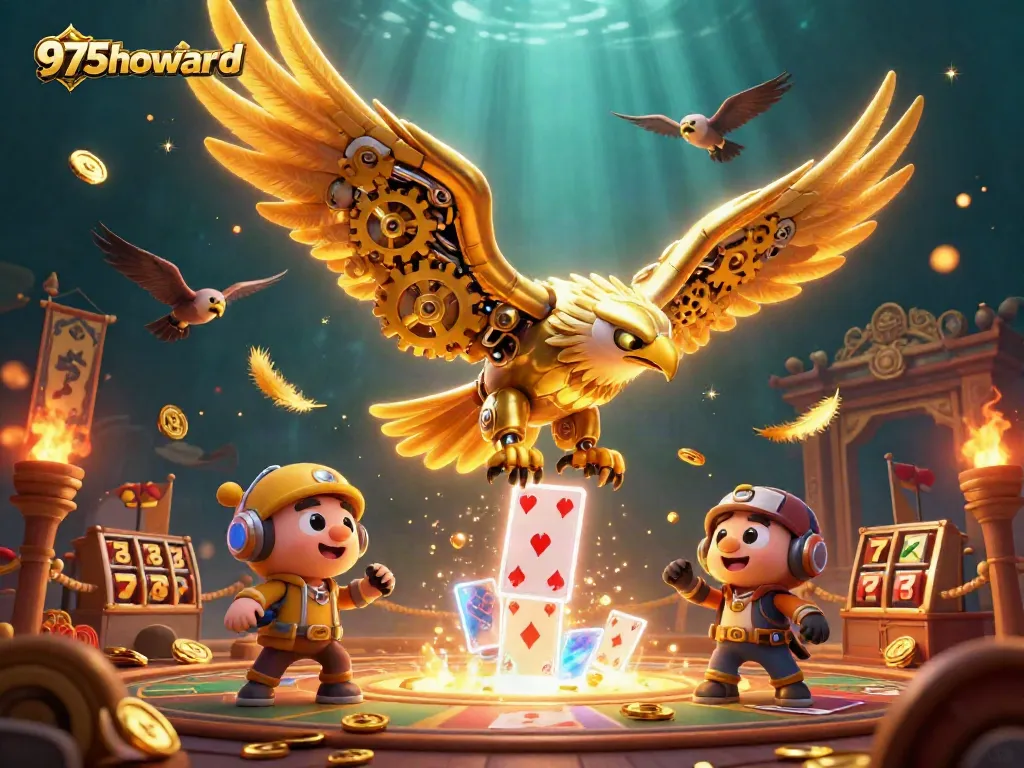 Experience thrilling gameplay at 975howard with a unique casino illustration featuring vibrant characters and elements.