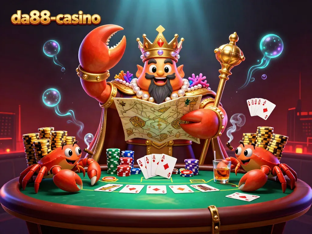 Experience thrilling gaming action with da88-casino's vibrant 3D golden crab emperor illustration.