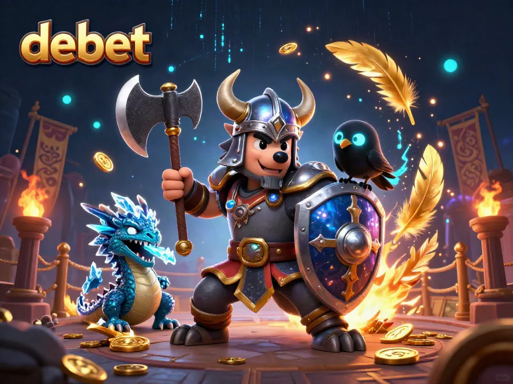 Bet on debet with exciting Viking warrior and dragon scene, featuring interactive gaming elements.
