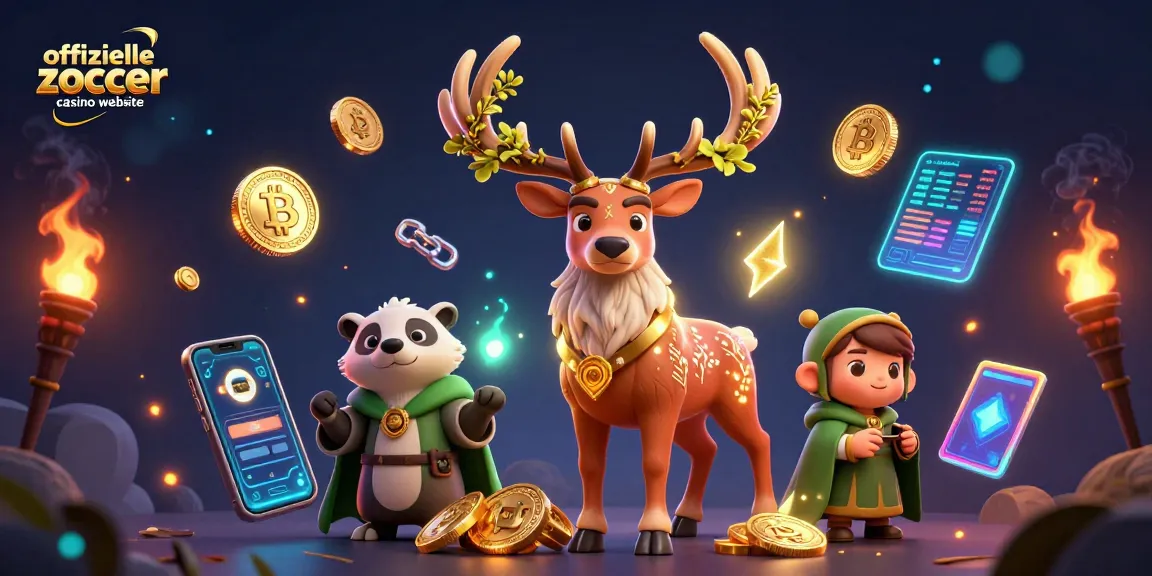 Offizielle Zoccer Casino Website mit einem 3D-Druiden und einem schlauen Dachs in einer lebendigen Casinoumgebung