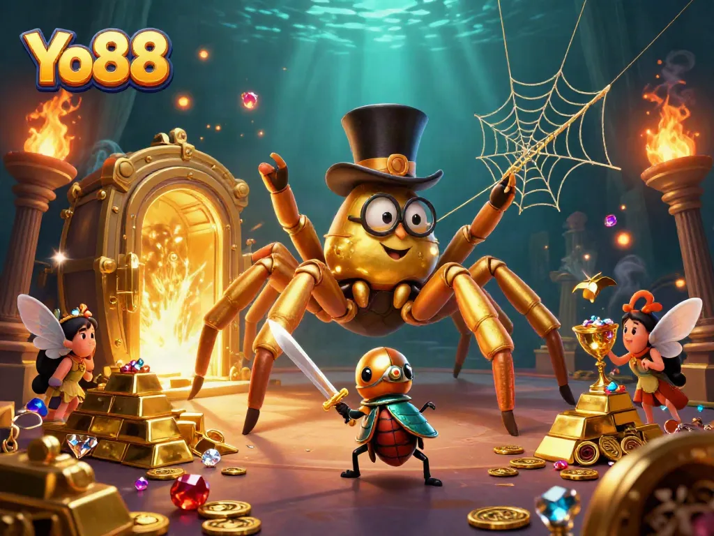 Engage in thrilling gameplay at Yo88 with vibrant casino-themed characters and treasures.